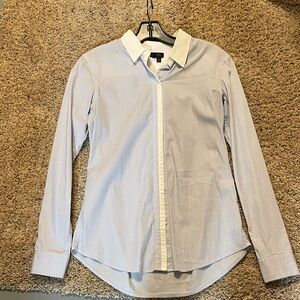 White and Blue Striped Button-Up Shirt